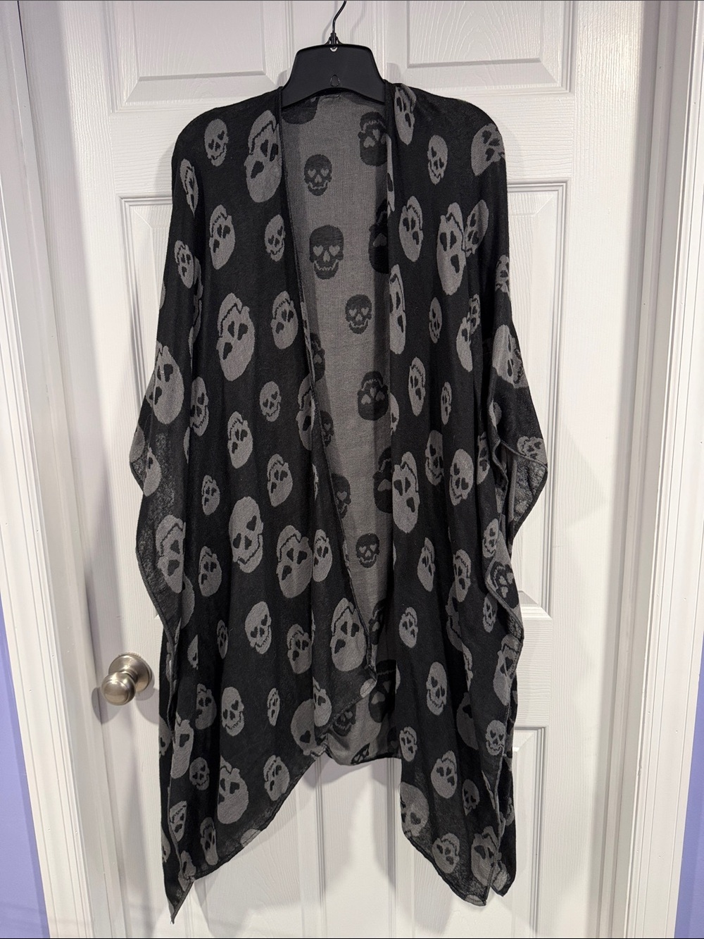 Open-Front Skull Print shawl Jacket - Black & Gray, reversible